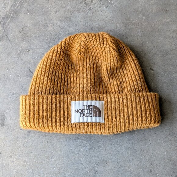 The North Face Gold Yellow Knit Cuffed Beanie Hat one size - Picture 1 of 7